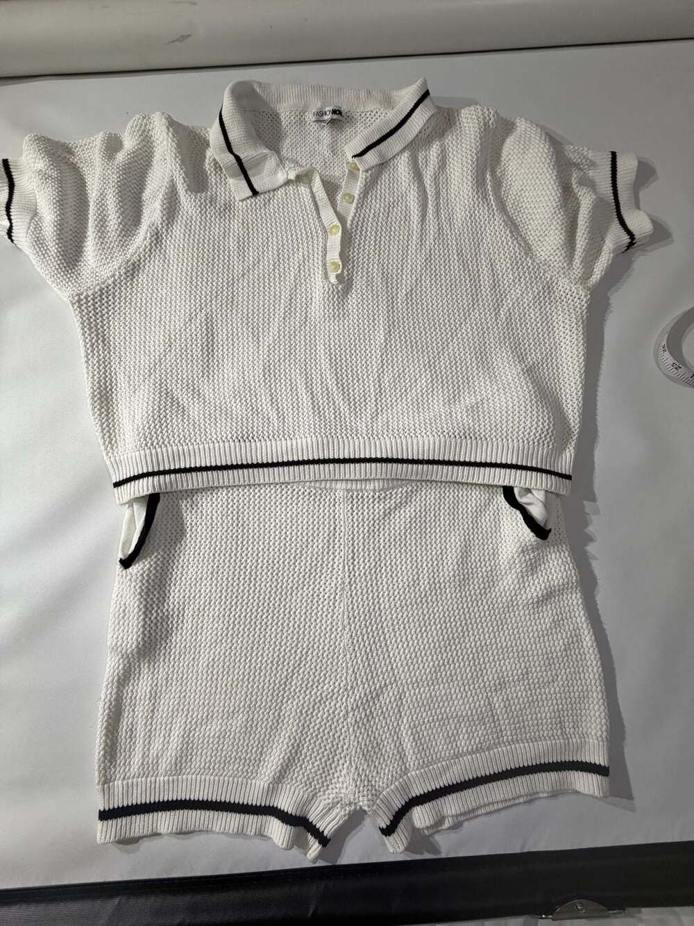 Fashion Nova 3X White Knit 2 Piece Set Polo Top Shorts Varsity Preppy Y2K